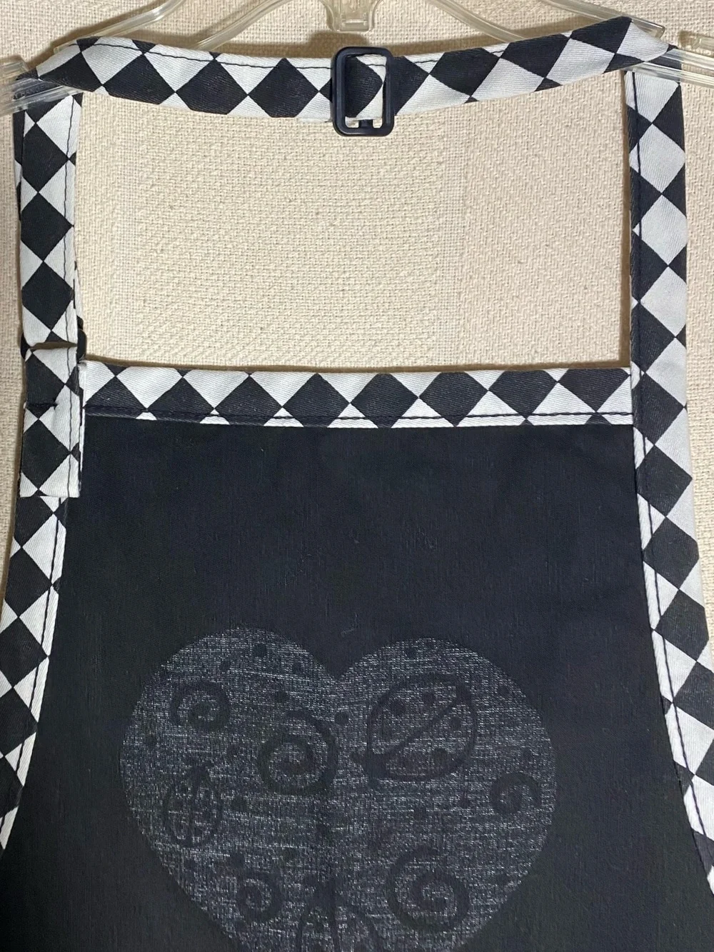 Vintage Style Black Ladybug Kitchen Apron Checkered Diamond Trim Hearts